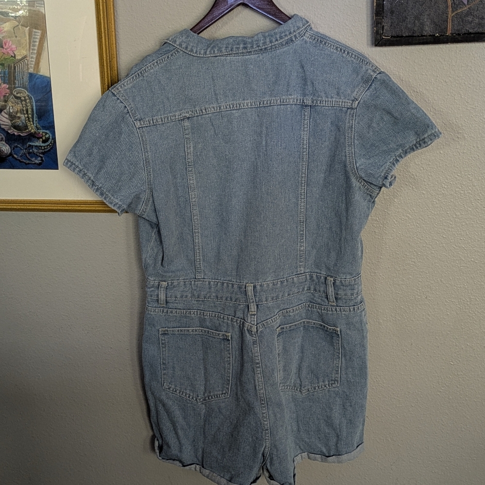 Denim Short Sleeve Jumpsuit Romper XL - Picture 2 of 5